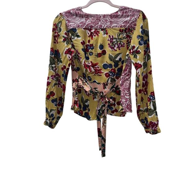 Anthropologie Floral Patchwork Top- Meadow Rue Long Sleeve Wrap Blouse- Size 0 - Picture 4 of 14